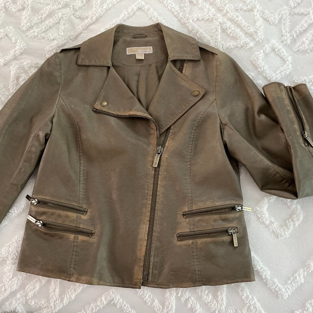 Michael Kors Faux Distressed Leather Moto Jacket Size 6